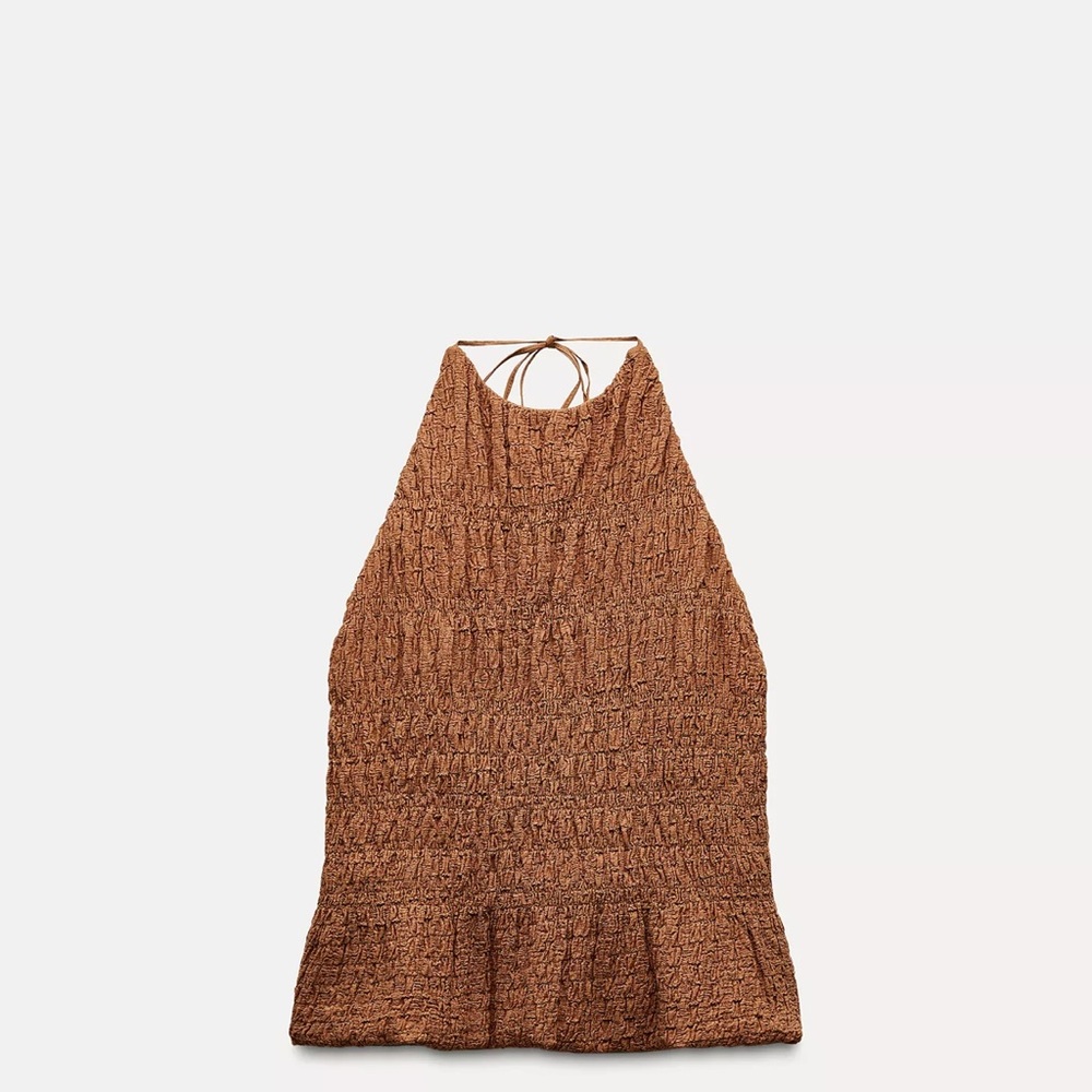 Brown Halter Neck Top with Open Back